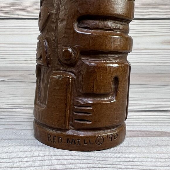 Red Mill 1990 Totem Pole Handcrafted Pecan Resin Wood 9” Tiki Statue Figure VTG - Picture 9 of 12